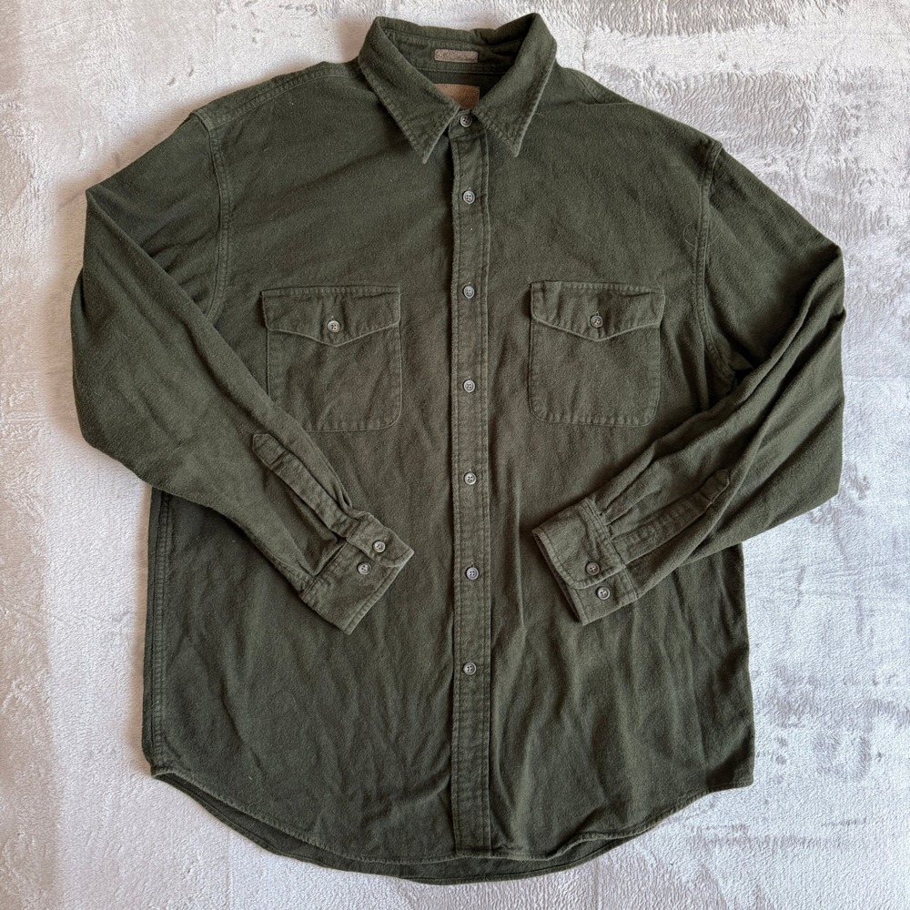 St Johns Bay Mens‎ Large Forest Green 100% Cotton Flannel Button Down Shirt